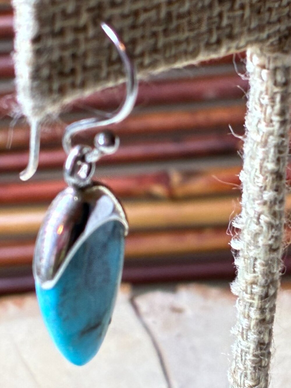 Genuine Turquoise and .925 Silver Teardrop Southwestern Style Earrings